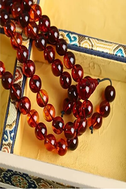 Hyd Doğal Kehribar Boncuk 108 Parça Kolye Bileklik Orijinal Kırmızımsı Kahver...