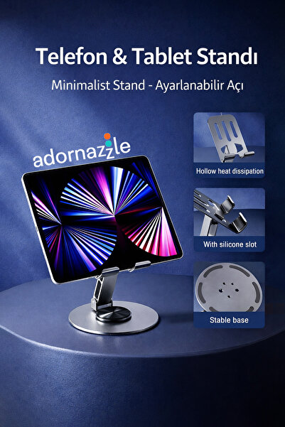adornazzle Masaüstü Telefon & Tablet Standı, 360 Derece Döner, Minimalist Mas...