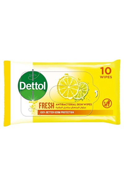 Dettol مناديل مبللة مضادة للبكتيريا للبشرة، عبوة من 10 مناديل مبللة بالماء