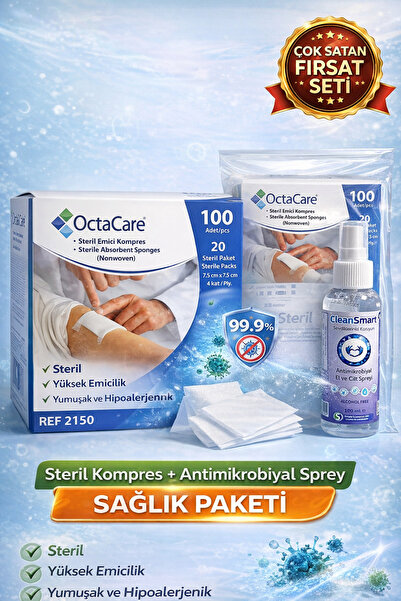 Octacare Steril Emici Nonwoven Kompres 100 lü + CleanSmart Yara Temizleme Spr...