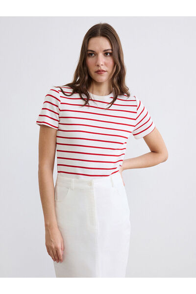 LC Waikiki Rmz Gi̇yi̇m Farkiyla Zero Roba Collar Striped Women's T-Shirt