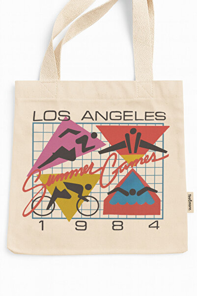 Tee&more. Retro 1984 Los Angeles Summer Olympics Printed Canvas Tote Bag with...