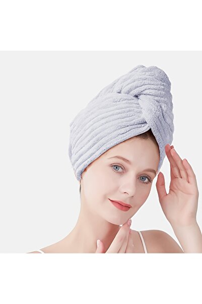 Choice Gray Solid Color Hair Towel - Textured 1Pc Dry Hair Cap (9.8"X25.5"), ...