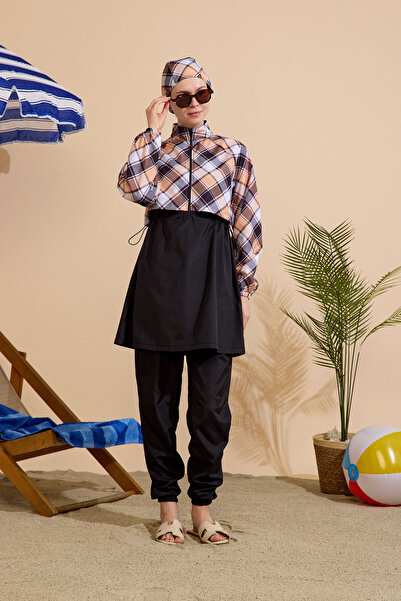 GAVLİA Women's Hijab Swimsuit Set of 3 - Half Zipper Closure..