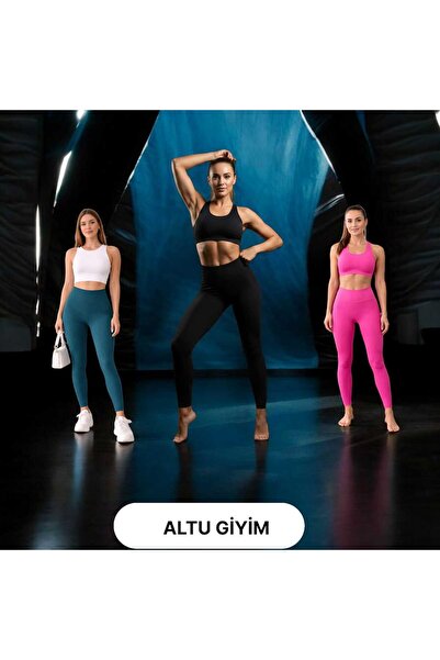 DiYer Kadın Fitilli Yüksek Bel Spor Tayt 3’lü Paket