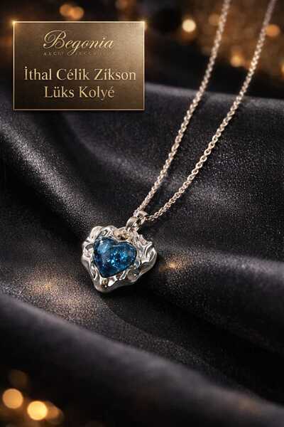 UygunGümüşçülük Imported Steel Pendant Chain Set with Figured Zircon Stones, ...