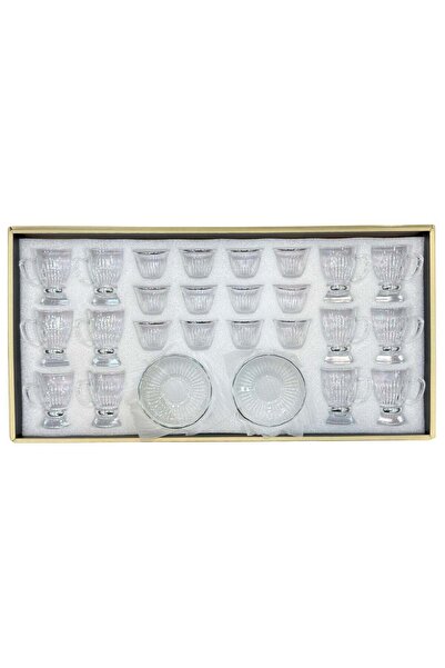 ALQANNAS 36 Piece Crystal Tea Glass & Coffee Cup Set with Silver Rim, Elegant...