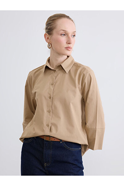 LC Waikiki Cămașă Bej Pop poplin din colecția GÜLİS GİYİMDEN