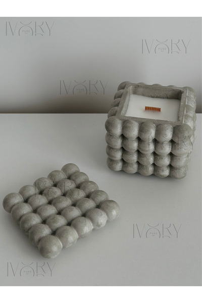 ivorypure.co El Yapımı Beton Bubble Mum – %100 Doğal Soya Wax Minimal Dekorat...