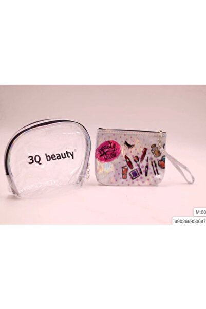 3q Beauty شنط مكياج فاضيه حبتين شفافه و ابيض 3Q