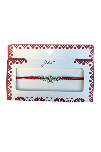 JOLIE Set of 5 Bracelet with Metallic Pendant, Red Woven Textile Cord, Adjust...