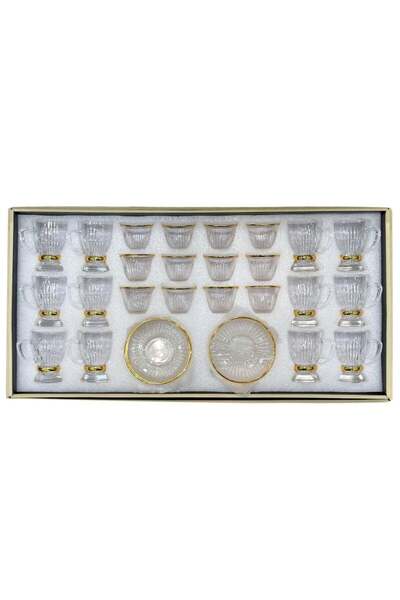 ALQANNAS 36 Piece Crystal Tea Glass & Coffee Cup Set with Gold Rim, Elegant C...