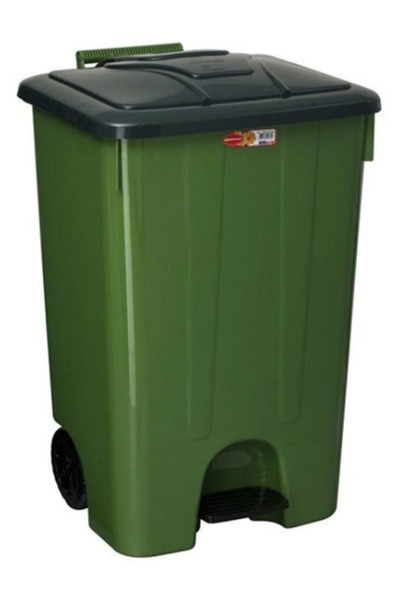 POMSTORE 85 lt Köşeli Pedallı Tekerlekli Çöp Kovası Tutma Saplı Yeşil