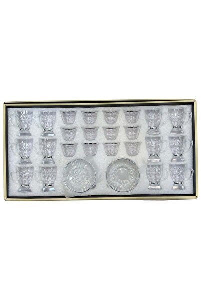 ALQANNAS 36 Piece Crystal Tea Glass & Coffee Cup Set with Silver Rim, Elegant...