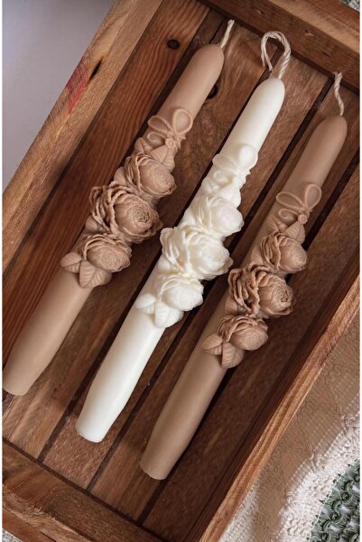 SCA CANDLE Dekoratif Mum şamdanlık mum 2 adet kahve 1 ader beyaz toplamda 3 p...