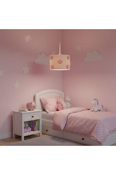 Elizim Home Lighting Makrome pembe papatyalı çocuk avize