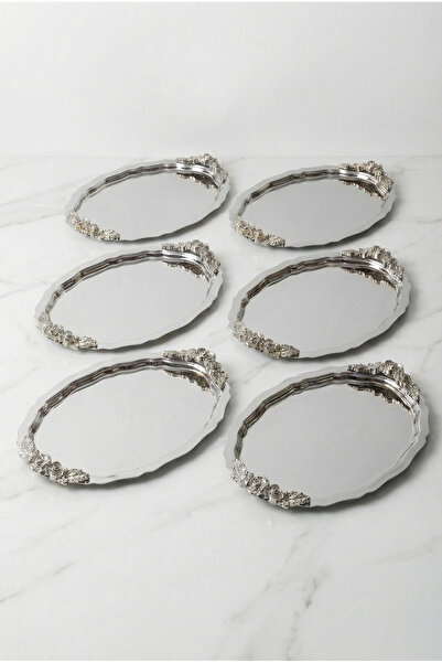 AKSESUAR EVRENİ Azak Renk 6-Piece Stainless Steel Oval Coffee Presentation Tr...