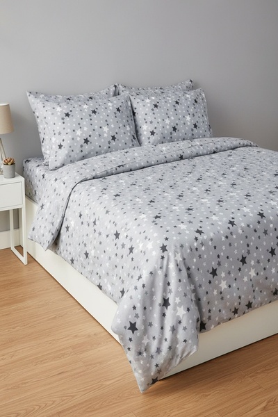 Gasel Home طقم غطاء لحاف مزدوج من القطن بنمط النجوم (مع ملاءة سرير مطاطية)