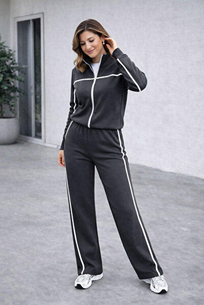 BARLİZ Women's Fernuar Detailed 3 Thread Pants Jacket Top and Bottom Tracksui...