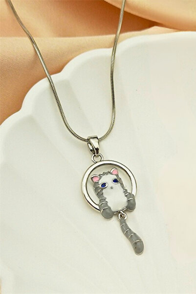 Parantez Aksesuar Swinging Tail Cat Steel Necklace