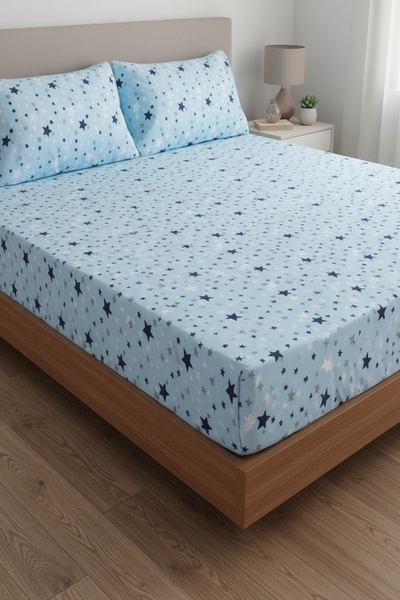 Gasel Home Cotton Star Pattern Single Fitted Sheet Set