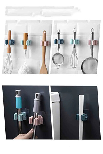 EVİMA 4 ADET Mutfak Banyo için Paspas Mop Süpürge Askısı Yapışkanlı Tutucu