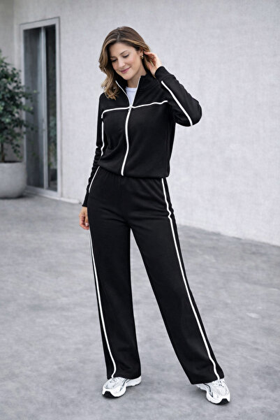 BARLİZ Women's Fernuar Detailed 3 Thread Pants Jacket Top and Bottom Tracksui...