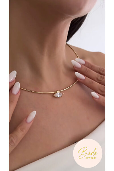 Bade Jewelry Vip Gold Taş Uçlu Prenses Kolye 35 cm