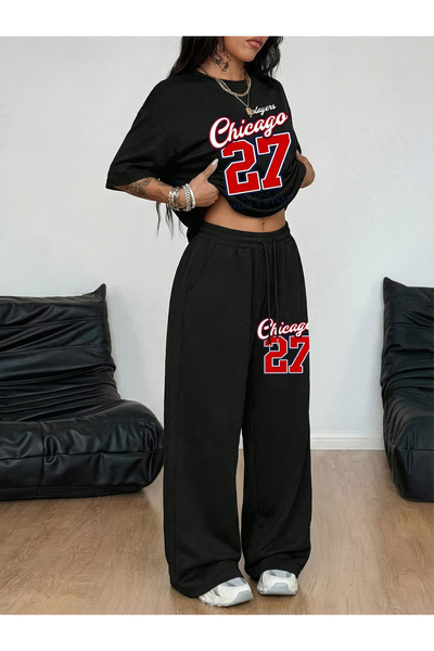 macklin Women's Chicago 27 Printed Oversized T-Shirt and Baggy Sweatpants - T...