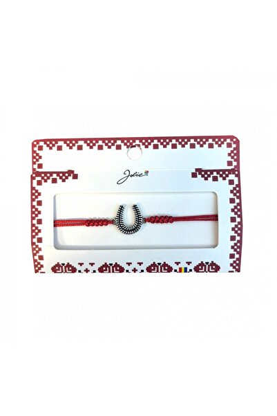 JOLIE Set de 5 brățări cu pandantiv metalic, șnur textil țesut roșu, model po...