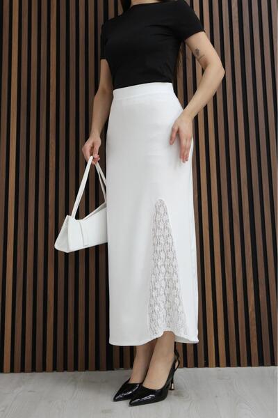 sportiness Fusta din țesătură modală cu detalii din dantelă