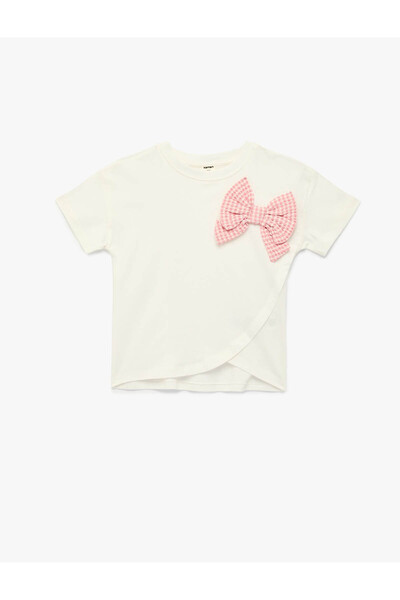 Koton Κοριτσίστικο μπλουζάκι εκρού με λεπτομέρεια φιόγκου 6SMG10038A