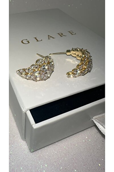 GLARE JEWELRY CO Melek Kanadı Modeli Lüks Zirkon Taşlı Çelik Küpe (çivi kısmı...