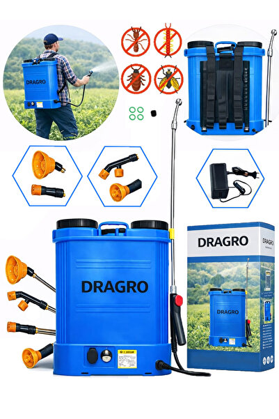 Dragro 16 Lt Sırt Tipi Akülü Yüksek Basınçlı Püskürtücü, Zirai Ilaçlama, Sula...