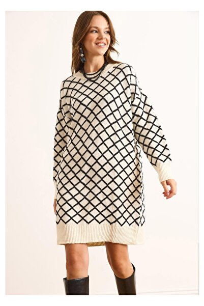 MODA SELMA Baklava Desenli Yumuşak Dokulu Triko Tunik Elbise