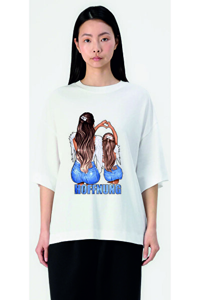 HOFFNUNG Unisex Short Sleeve Round Neck Mother Daughter Printed Solid Color t...