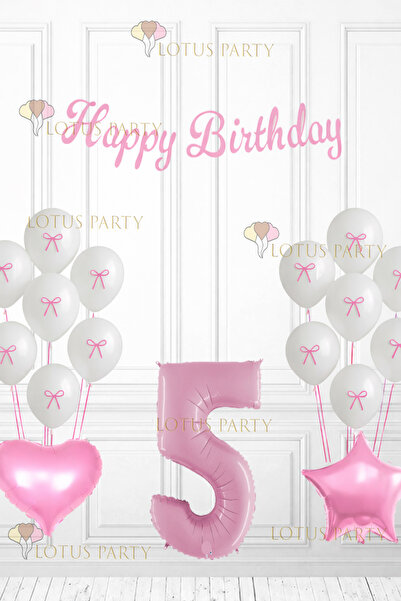 LOTUS PARTY Ροζ Μπαλόνι με Κορδέλα Ροζ Κορδέλα Λευκό Μπαλόνι με Κορδέλα Σετ Γ...