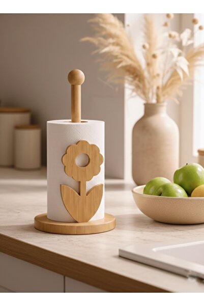 Emal Home Paper Towel Holder with Bamboo Flower Figure - Natural Wood Counter...
