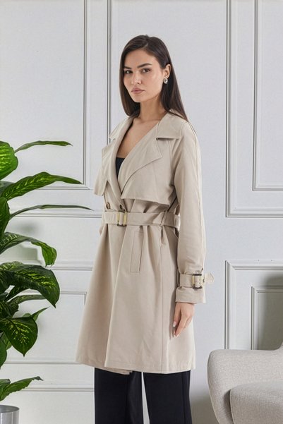 ceyniye Lined Parachute Trench Coat with Sleeve Belt