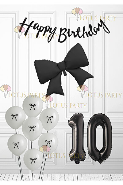 LOTUS PARTY Siyah Kurdele Doğum Günü Set Siyah Kurdele Balon Siyah Rakam Balo...