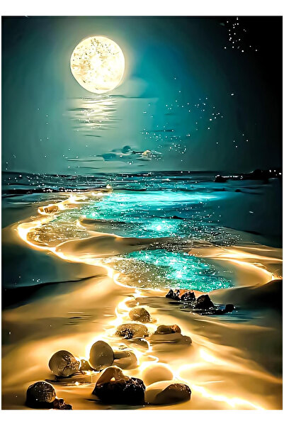 Kssvzz Kit de pictură cu diamant 5D DIY - Peisaj de plajă cu lumina lunii - 3...