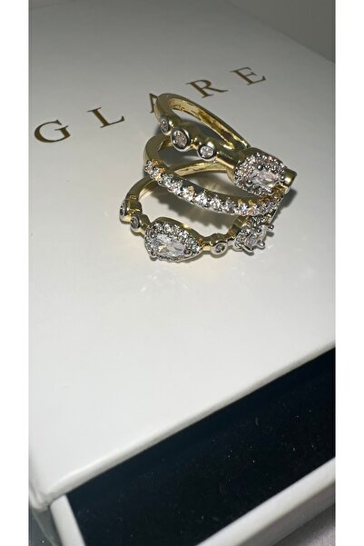 GLARE JEWELRY CO Üçlü Görünüm Damla ve Baget Taşlı Lüks Çelik Kıkırdak Earcuf...