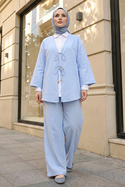 MODAQU Lace-Up Kimono Pants Set Baby Blue