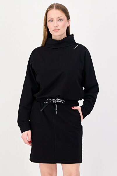 Steve Madden Women 2 Pieces Brand Logo Sweatshirt And Mini Skirts Set, Black