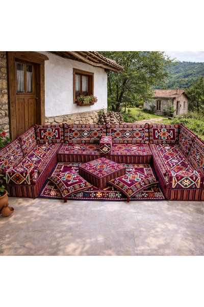 Dekor Köşe Köşe Oturma Takımı Kilim Desenli | 22 DNS Sert Sünger | Duvar Kili...