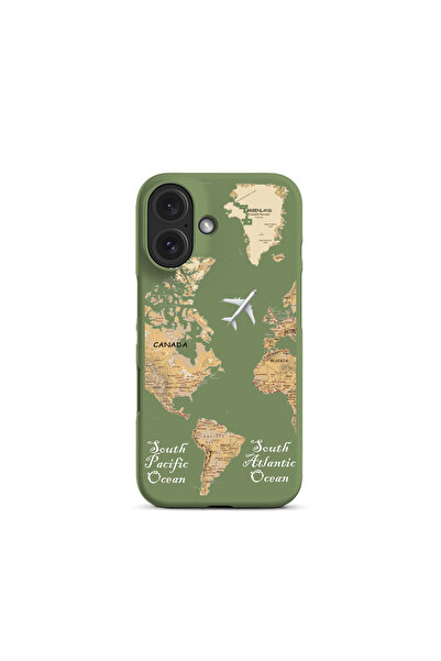 KaffCase Iphone 16 Uyumlu Dünya Harita Desenli Lansman Premium Telefon Kılıfı