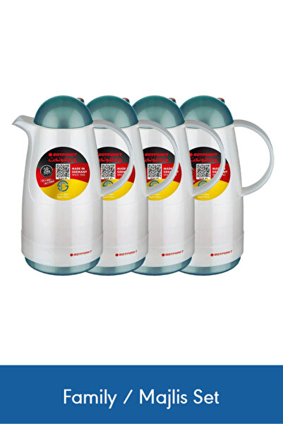 ROTPUNKT Premium 1L Thermos 4-Piece Set White & Blue – 24h Hot / 36h Cold