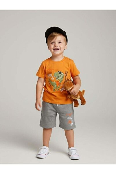 Zekids طقم شورت قطني مطبوع عليه ديناصور للأولاد