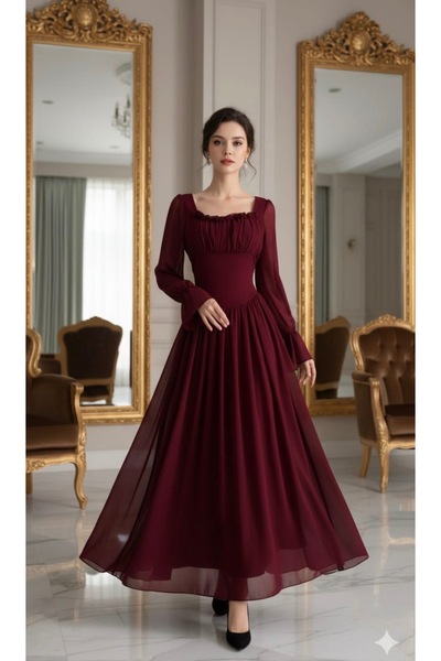 Larn-dress فستان برغندي جورجيت فاخر