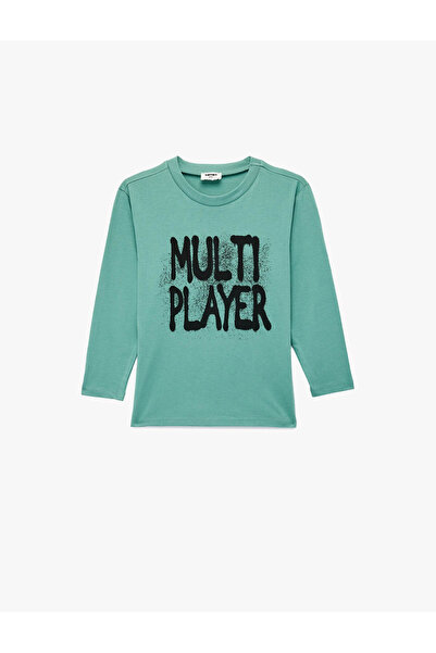 Koton Памучна тениска с дълъг ръкав и щампа с кръгло деколте